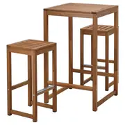 NÄMMARÖ bar table and 2 bar stools, outdoor, light brown stained, 63x63 cm