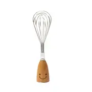 3PCS Smiley Wooden Handle Stainless Steel Whisk, Length: 19.5cm