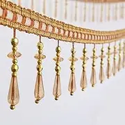 Tassel Fringe Trim, 12 Yards Crystal Beads Curtain Lace Trimming Beaded Fringe Trim DIY Party Hanging Wedding Decor(Light Brown)