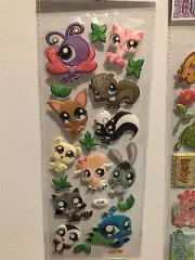 Littlest Pet shop Glitter Puffy Sticker Scrapbooking Kids Collecting Vintage