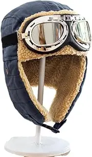 [Kelukes] Fleece Trapper Pilot Hat Ushanka Russian Eskimo Warm Winter Skiing Hats Trooper Ear Flaps Cap for Men Women, Blue-2