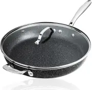 Granitestone Fry Pan W/Lid Diamond Nonstick Coating Durable Family Skillet, 14"