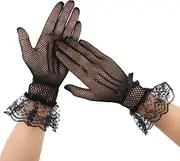 [COMNICO] Ladies Lace Gloves Pair Elegant Etiquette Hand Accessories Cutout Fishnet Floral Women Wedding Dinner Dress Tea Party Costume Opera Prom Halloween Cosplay Gloves Black, Length 25cm Width 8.5cm