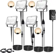 CREATESTAR 4-in-1 Low Voltage LED Landscape Lights, Outdoor 10W 24V Garden Lights 3000K Warm White, IP66 Waterproof Garden Pathway Lights Wall Tree Flag Spotlights with Spike Stand