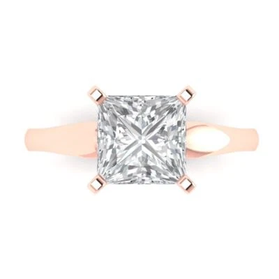 14K Rose Gold Solitaire Promise Ring, 2.5 ct Princess Cut Simulated Diamond