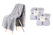 2Pcs Soft Shaggy Faux Fur Blanket Decorative Throw Blanket for Couch Chair Sofa-Grey