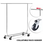 NEW Single Rail Rolling Garment Cloth Coat Rack Hanger Collapsible Adjustable AU