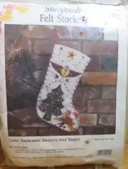 VTG HOBBY CRAFT FELT STOCKING KIT TREE DEER BEADS SEQUINS