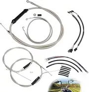 16" Ape Hanger Dyna Cables Kit Handlebar Extended CAN-Bus/Turn Signal Wires/Clutch/Throttle Cables/Brake Line for 2012-2017 Non-ABS Street Bob Super Wide Glide Switchback Models(Chrome)