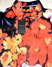 NEW TED BAKER, MEN'S MEDIUM=UK SIZE 3, FLORALLINEN PRINTED POLO, MSRP $175.00!
