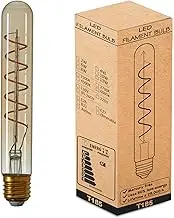 LEDSone Vintage LED Spiral Filament Bulb T185, Long Tubular Non Dimmable Edison Light Bulbs,E27 Screw Base, Amber Glass, Warm White,2700K,450LM(40W Equivalent), Led Tube Bulb (ST185 E27, Spiral-4w)