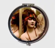 Flapper With Fan Art Deco Compact Mirror Make Up Pocket Mirror Cosmetics