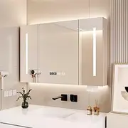 Bathroom Mirror Cabinet LED Lights, 3 Colour Light Bathroom Mirror, Bathroom Mirror Cabinets with Demister, Storage Cabinet Mirror(38.5in)