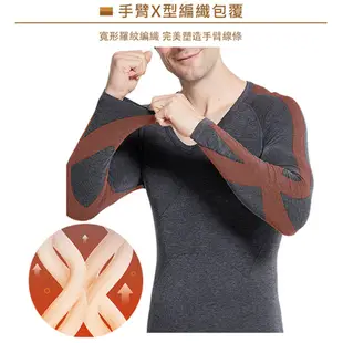 【Charmen】日本東麗HEATMAX保暖發熱挺背收腹長袖 男性塑身衣 (深灰/L)