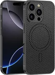 FFENDOUNIU for iPhone 16 Pro Max Leather, Case with Full Body Military-Grade Protective for iPhone 16 Pro Max Leather Case Compatible with MagSafe, Slim Classic Business Elegant (Carbon Fiber)