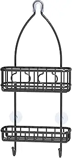 SimpleHouseware Shower Caddy Hanging Organiser with 2 Hooks and Non Slip Plastic Grip, Black