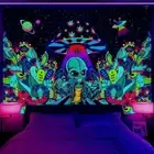 1770s Hippie Alien Blacklight Wall Art Poster Tapestry Wall Hanging UV Reactive