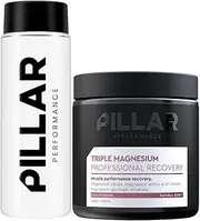 PILLAR Performance Sleep and Muscle Recovery Bundle, 40 Serves Triple Magnesium Powder and 500ml Micro Shaker (200g Jar, Natural Berry)