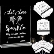 WEBEEDY Wedding Send Off Sign Board 100pcs Wedding Tags for Sparklers, Let Love Sparkle Kraft Paper Sparkler Tags with Clear Acrylic Sign Board for Ceremony Engagement (Match Striker NOT Included)