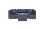 LONDON RATTAN 4 Piece 3 Seater Modular Outdoor Lounge Setting incl. Coffee Table, Grey