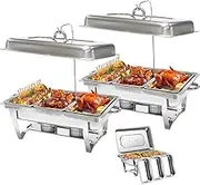 9SHOME 2PACK 11L Chafing Dish Buffet Food Warmer Pan Set with Cover Stand, Stainless Steel Catering Chafer Warmer Set with Trays, Lid, Fuel Holder, for Kitchen Party Banquet Dining (3x3L Food Pan)