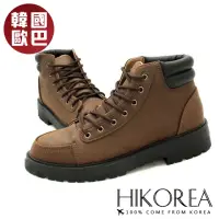 在飛比找momo購物網優惠-【HIKOREA】韓國空運。厚底增高6CM皮革中筒男靴/韓星