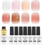 Vnicesli Icy Jelly Gel Nail Polish Set, 8 Colors Nude Gel Polish Kit Transparent Milky White Sheer Light Pink Nude Nail Polish Soak Off Translucent Nail Polish French Manicure Nail Varnish Home Salon