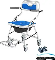 Shower Chair For Elderly And Disabled, Shower Chair With Wheels, With Handles, Height Adjustable, Rolling Showerchair(White)