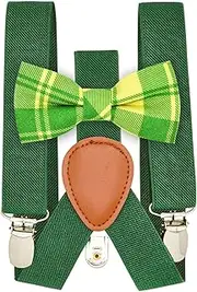 [Qenidm] Boy Plaid Suspenders Bow tie Set, Boy Plaid Suspenders, Kid Bowtie, Ring Bearer Outfit, Toddler Suspenders