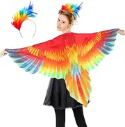 iROLEWIN Bird-Wings-Parrot-Costume for Adults Mardi Gras Headband for Women Feather Cape Big Eagle Dress-Up Shawl Party Gifts