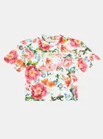 GUESS Red Floral Print Short Sleeve T-Shirt Size: 16, Spandex
