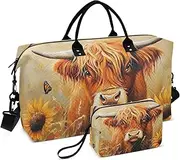 [YXYZRMY] Cute Highland Cow Retro Travel Duffel Bag Gym Bag Sports Tote Bag with Multiple Interior Pockets Shoulder Weekender Bag for Women Men with Toiletry Bag 20.5”x 7.9”x 13.8”, Multi-Colored, one