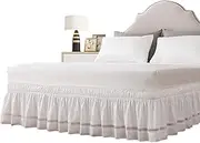 Wrap Around Bed Skirts for King - 15" Ruffle Bed Skirt with Adjustable Elastic Belt | Easy to Install, Fade Resistant, Queen/King Size