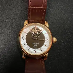 ✨二手  TISSOT Lady Heart 花朵鏤空機械腕錶-咖啡色T0502073701704（無盒）