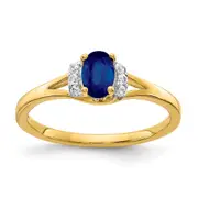 Solid 14k Yellow Gold Simulated CZ and Oval Sapphire Ring