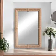 Rectangle Nautical Coastal Wall Mirror, Rope Framed Rustic Farmhouse Bathroom