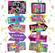 20 Pieces 80s Party Sign 80s Party Decorations Retro Party Sign Disco Hip Hop Pa