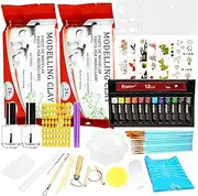 Pott'd Clay Pottery Set for Adults and Children to Make Pottery Sets and DIY Kits at Home, Contains: Air Dried Clay, Production Tools, Paint, Brushes, Stickers, Floral Pattern, Sealants