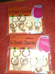 Amscan Autumn Fall Thanksgiving 1" Metal Wine Glass Charms 2 Packs Each Set of 6