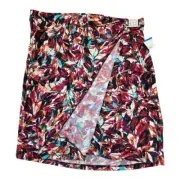 New Anne Klein Wrap Skirt Women XL Red Blue Pull On Floral Gold Logo Summer