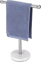Hand Towel Holder Stand with Heavy Marble Base, T-Shape Towel Rack, Free-Standing for Bathroom Vanity Countertop, 304 Stainless Steel (Brushed Silver)