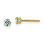 14k 14kt Yellow Gold Madi K 3mm Synthetic Blue Zircon Birthstone Earrings