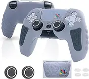 ECHZOVE PS5 Controller Cover Case – 30th Anniversary Limited Edition Protective Silicone Skin for PlayStation 5 Controller, Anti-Slip, Sweat-Resistant, Shockproof Grip Case (Light Grey)