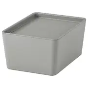 KUGGIS box with lid, light grey, 13x18x8 cm