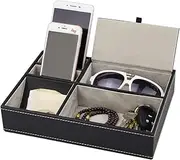 [Fxvhojq] Men's Valet Tray Valet Dresser Box Faux Leather Nightstand Organizer Leather Mens Night Stand Organizer with 5 Compartment Design for Wallet, Phone, Sunglasses, Coins, Keys, Jewelry