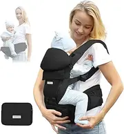 FRUITEAM Baby Carrier Newborn to Toddler-6 in 1 Hip Carrier with Head and Lumbar Support, Safety-Certified Hip Seat Carrier, Adjustable & Removable Baby Holder for All Seasons, Black