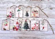 9-Christmas-Farmhouse-BOHO-Junk Journal-Holiday-Linen Cardstock-Gift-Hang-Tags