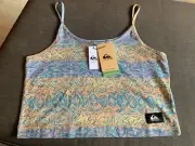 Quiksilver Cropped Top Sleeveless Strappy Print Pattern S UK 8 Peach Mix BNWT