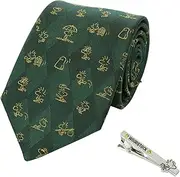 [Peanuts] PN921010 Green & TB-004 SNOOPY Woodstock Necktie & Tie Clip Set, Gift, PN921010 Green & TB-004, SNOOPY ウッドストック ネクタイ タイピン プレゼント
