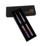 Eyelash Extension Tweezers Set of 2 pieces straight & curved with Diamond Gri...
